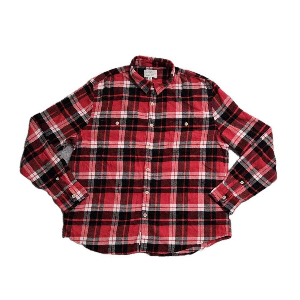 Lucky Brand Saturday Stretch Long Sleeve Shirt Mens XL Red Plaid Pockets Casual - Picture 1 of 7